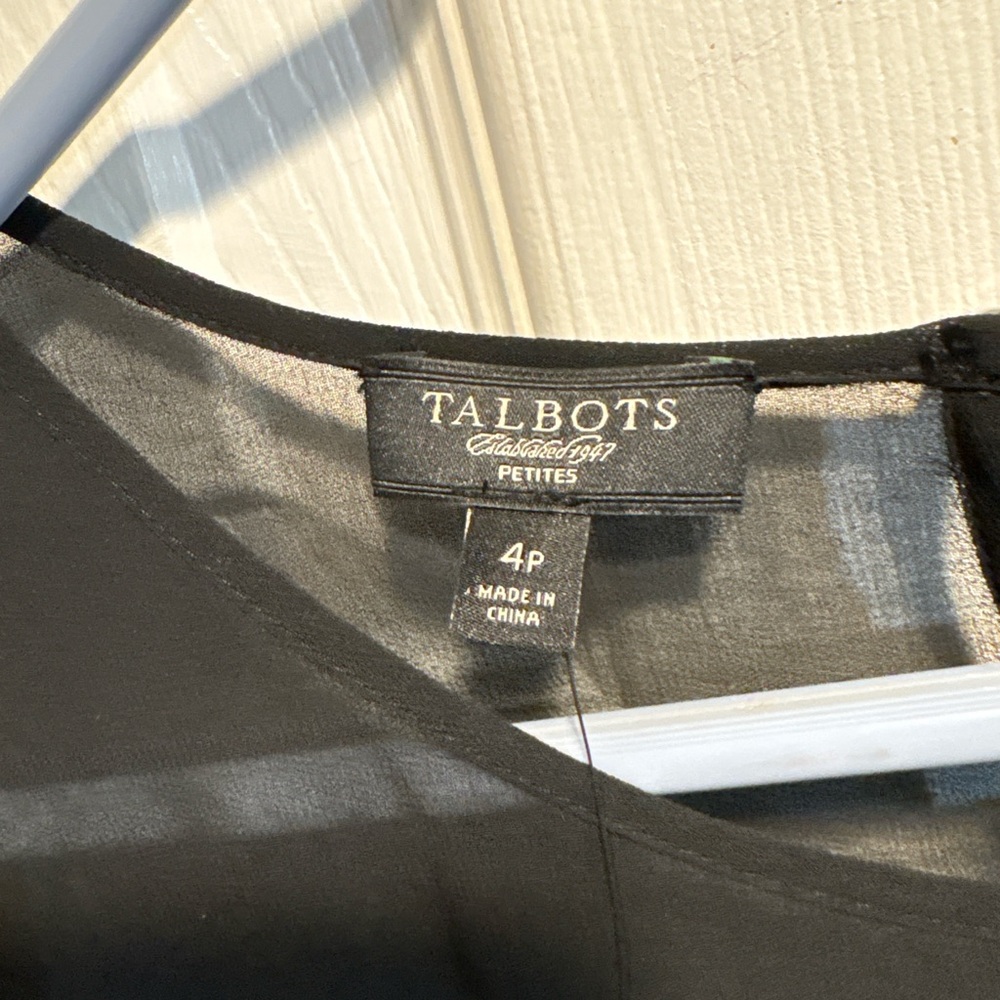 Talbots Petites Black Sheer Sleeve Sheath Dress Womens 4P Elegant Cocktail - Picture 3 of 4